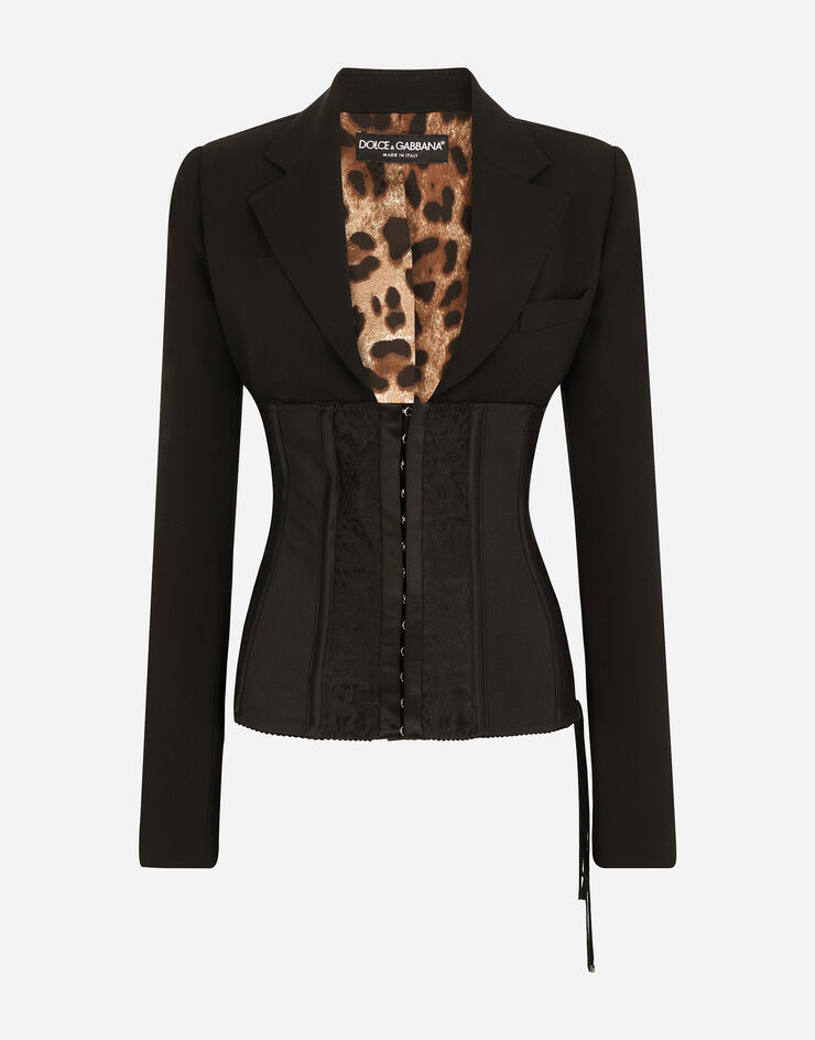 Dolce & Gabbana Woolen bustier jacket with lacing Black F29JXTGDZ78
