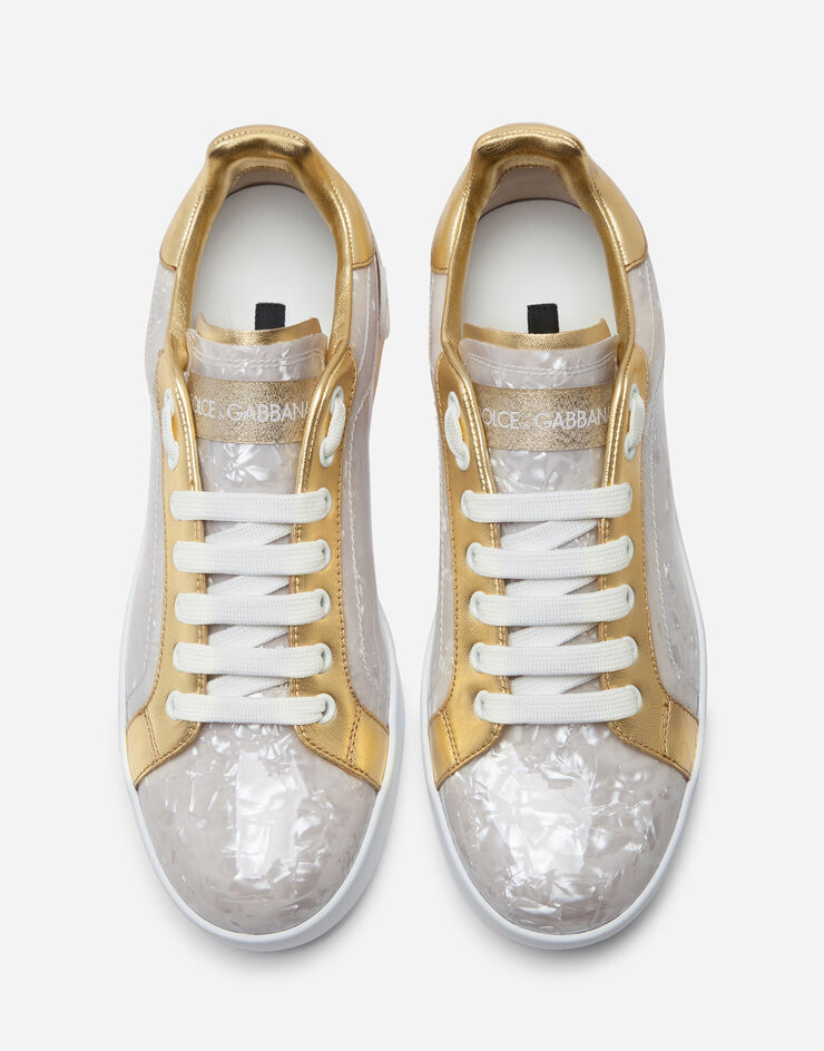 Dolce & Gabbana Portofino sneakers in mother-of-pearl print patent leather WHITE CK1544AX477