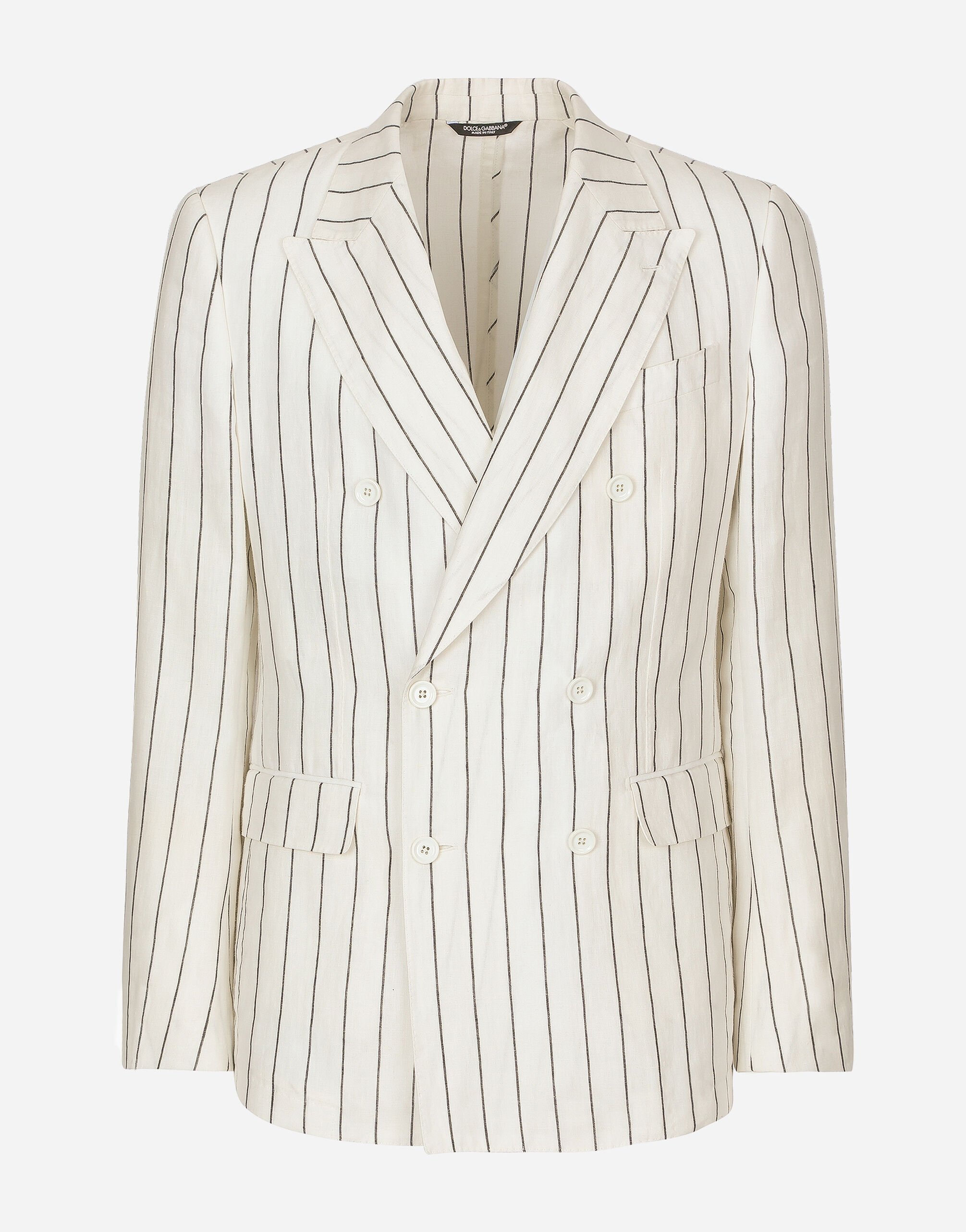 Dolce & Gabbana Двубортный льняной пиджак Sicilia в меловую полоску белый G2NW1TFU4DV
