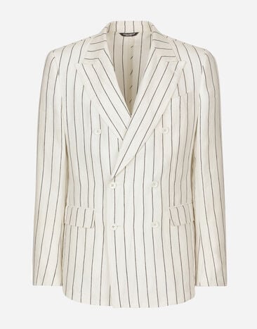 Dolce & Gabbana Double-breasted pinstripe linen Sicilia-fit jacket Grey G2NW1TFU4LB