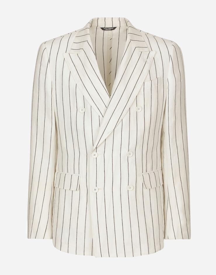 Dolce & Gabbana Двубортный льняной пиджак Sicilia в меловую полоску белый G2QS7TFR4A4