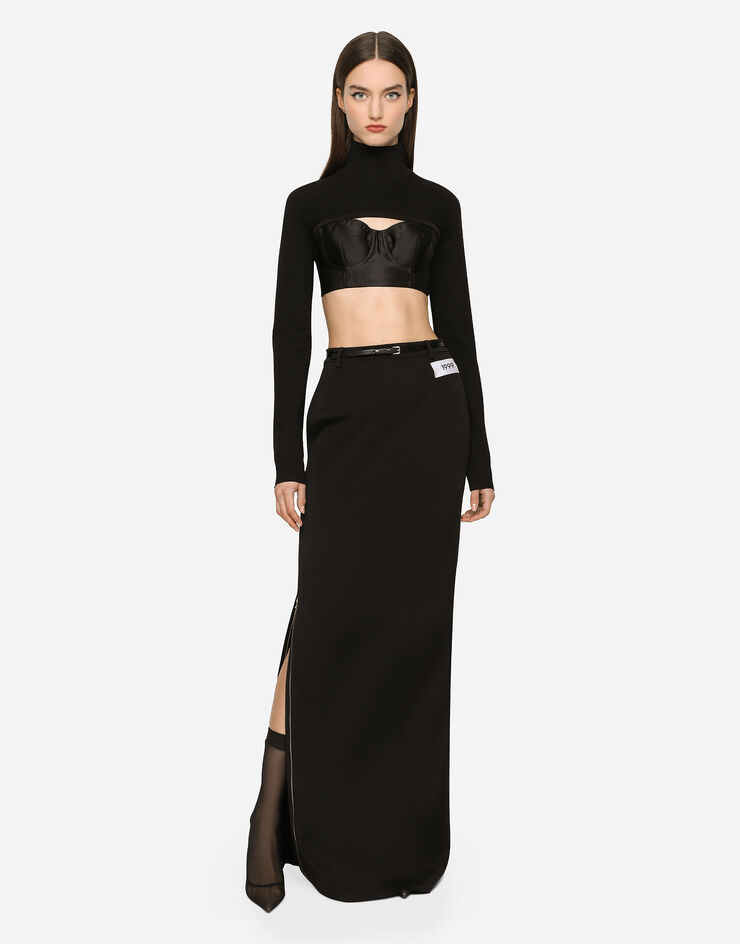 Dolce & Gabbana KIM DOLCE&GABBANA Long cady skirt with side zippers and slit Black F4CLWTFURLE