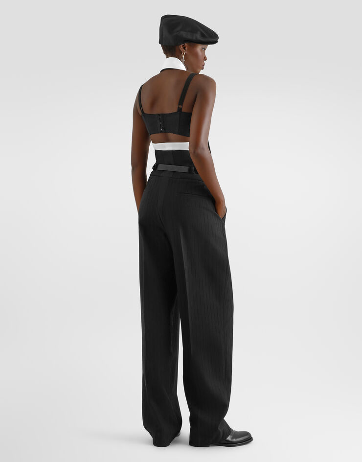 Dolce & Gabbana Pinstripe wool jacquard trousers Black FTDQKTFR22A