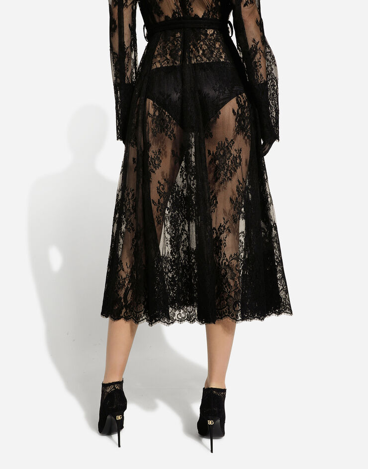 Dolce&Gabbana Chantilly lace coat with belt Black F0W0KTHLMO7