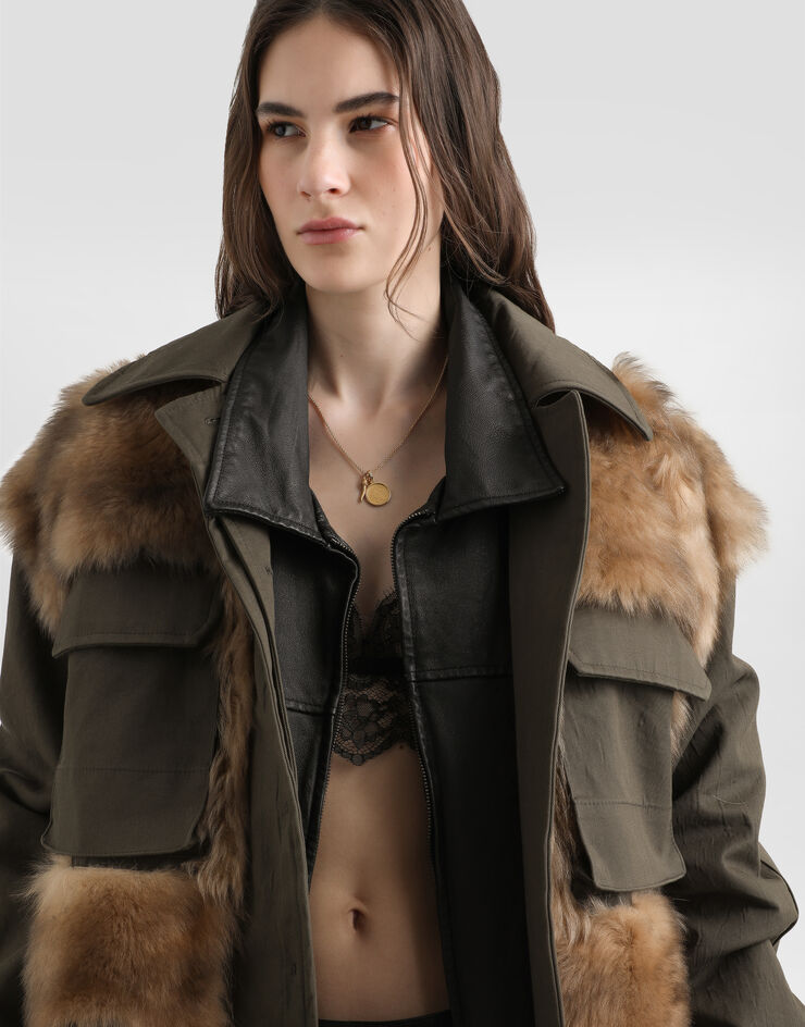 Dolce & Gabbana Long jacket in resin-coated gabardine Green F9T60ZHUMV1
