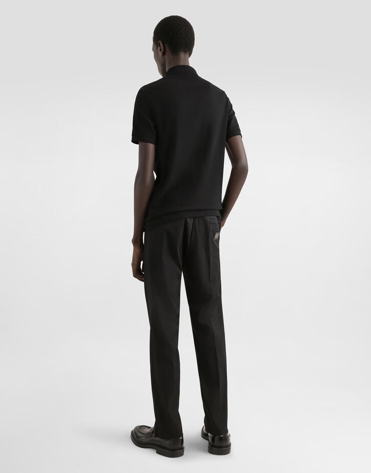Dolce & Gabbana Cotton piqué polo-shirt with branded tag Black G8PL4TG7P1D