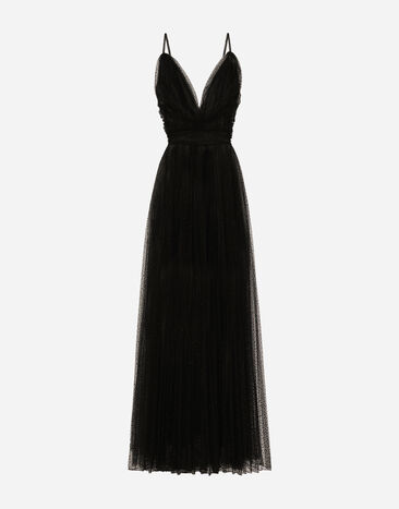 Dolce & Gabbana Long flocked lurex tulle dress Black F6DGVTFLSC1