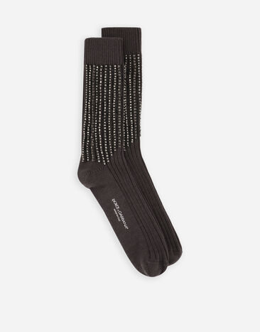 Dolce & Gabbana Fine-rib cotton and wool socks with embroidery Multicolor GXS80TJFMDQ