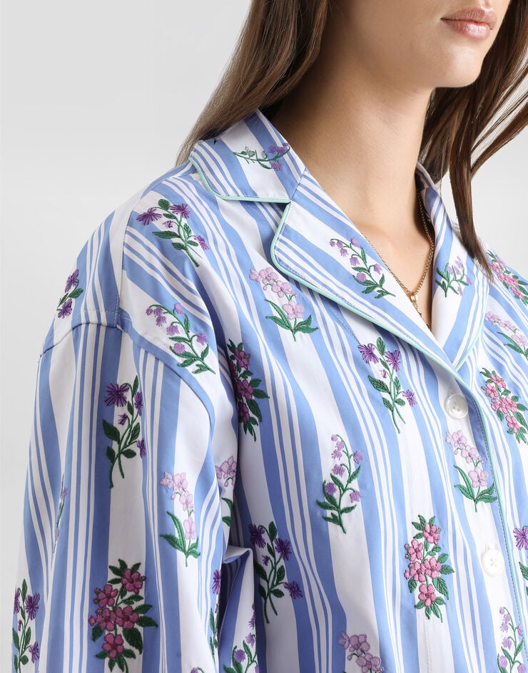 Dolce & Gabbana Poplin shirt with flower embroidery Multicolor F5U37ZGDDSP