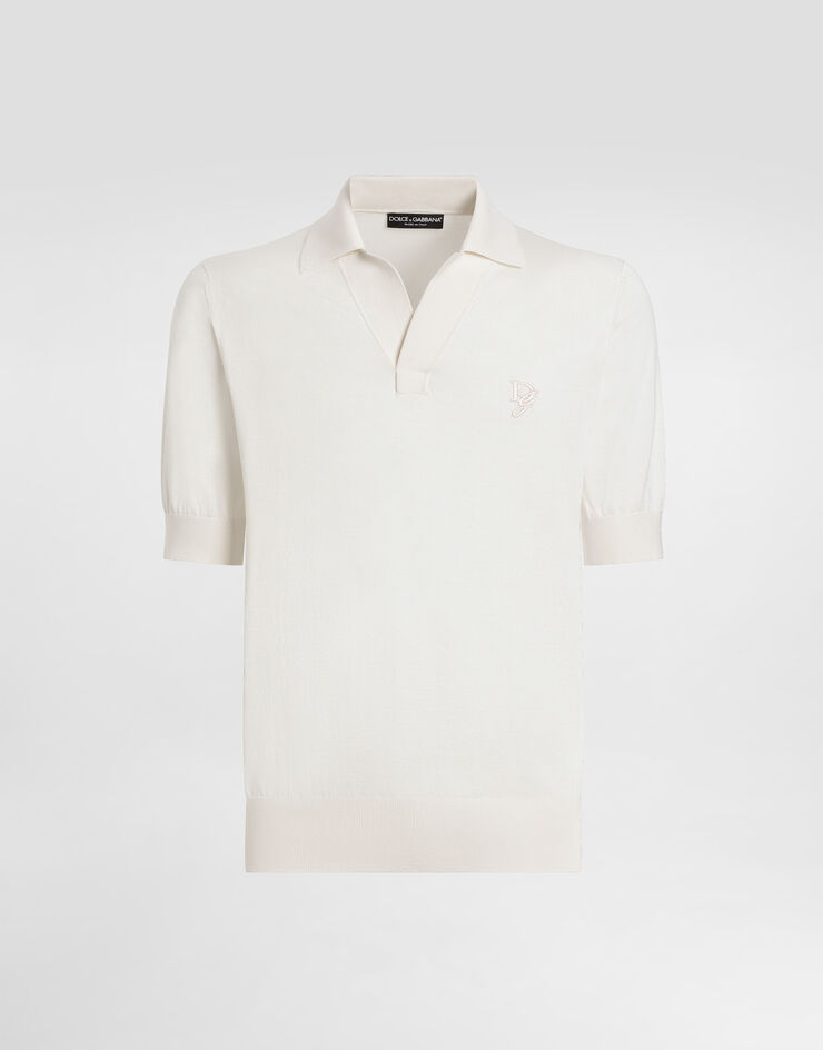Dolce & Gabbana Silk polo-shirt with logo embroidery White GXZ09ZJBSK3