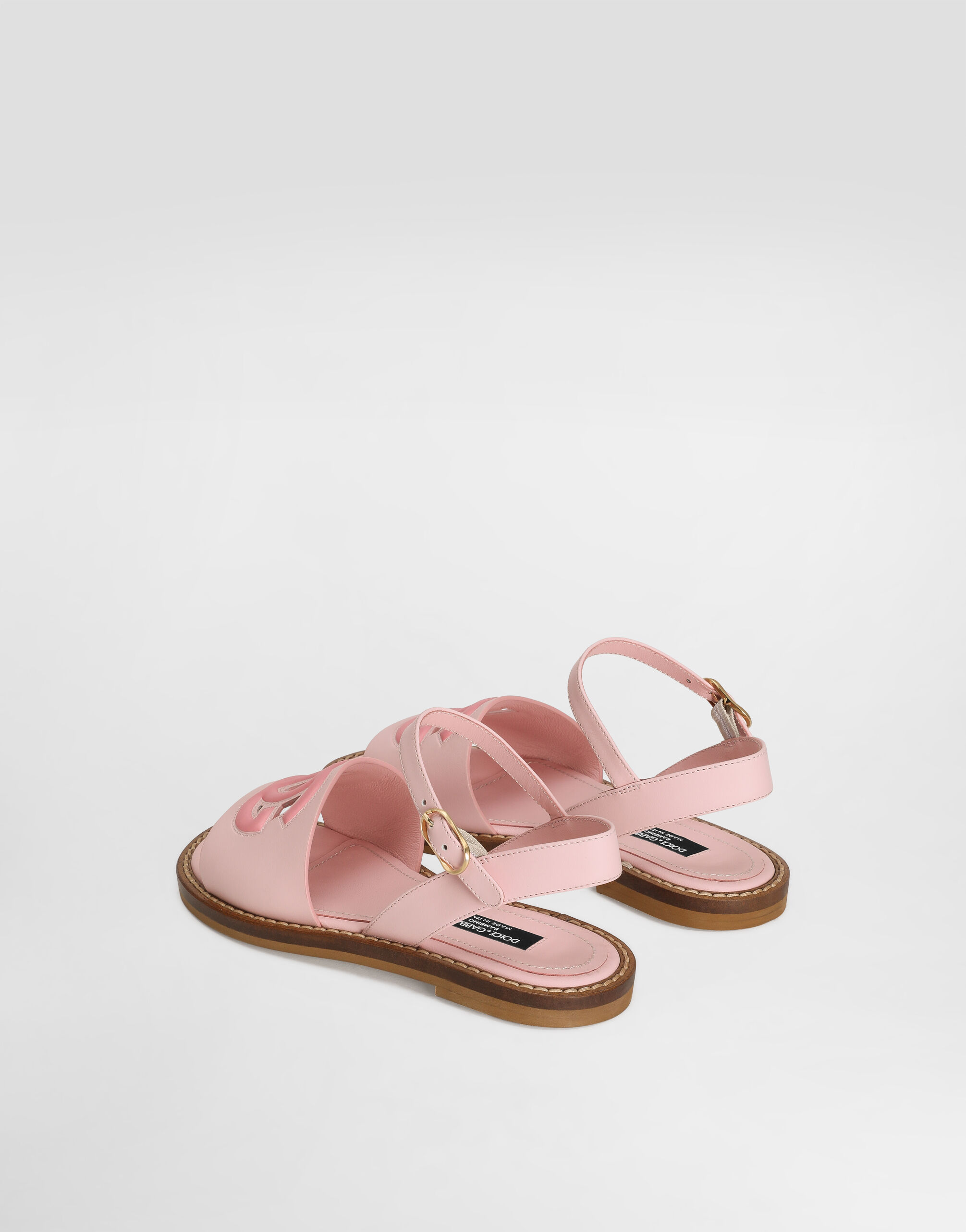 Calfskin sandals with cut-out DG logo in Pink for Girls