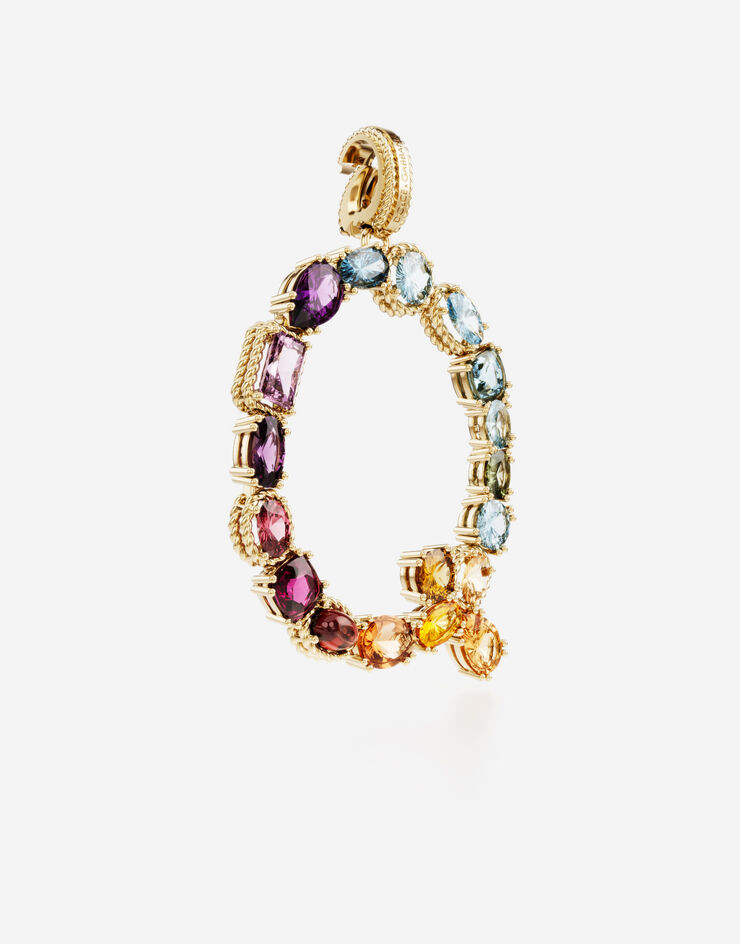 Dolce & Gabbana Rainbow alphabet Q 18 kt yellow gold charm with multicolor fine gems Gold WANR1GWMIXQ