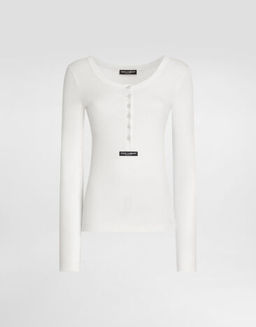 Dolce & Gabbana Ribbed cotton serafino t-shirt White F8W44TFU7AV