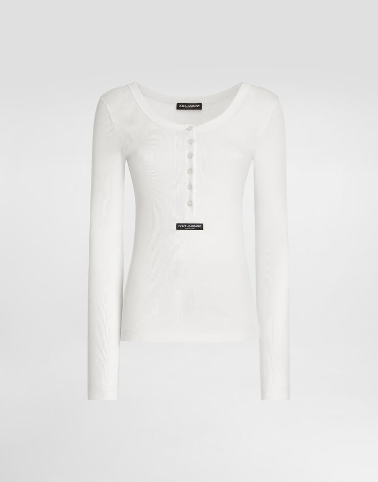 Dolce & Gabbana リブ コットン セラフィーノ Tシャツ Dolce & Gabbana リブ コットン セラフィーノ Tシャツ White F8W44TFU7AV