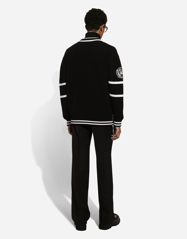 Dolce & Gabbana Wool fisherman’s rib-knit cardigan with DG logo patch Black GXV13ZJCVYQ