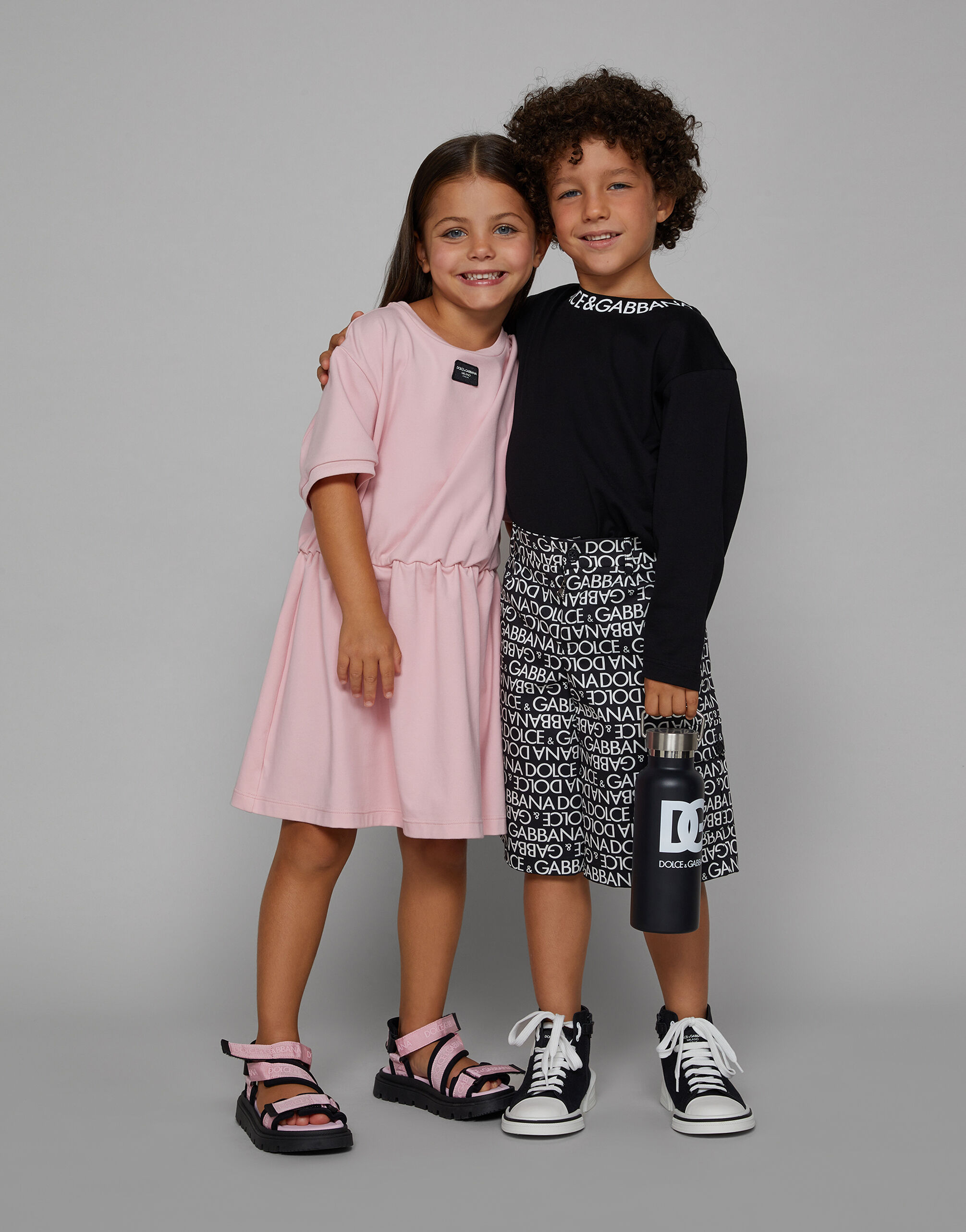 Jersey minidress with logo tag in Pink for Girls | Dolce&Gabbana®