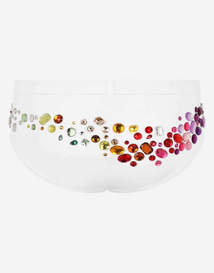 Dolce & Gabbana DG-logo swim briefs with high-cut leg and crystals Multicolor M4A47JFUGA2