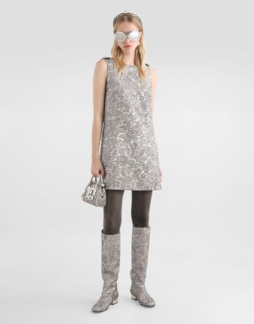 Dolce & Gabbana Robe en jacquard floral Silver F6TMLZFJZAL