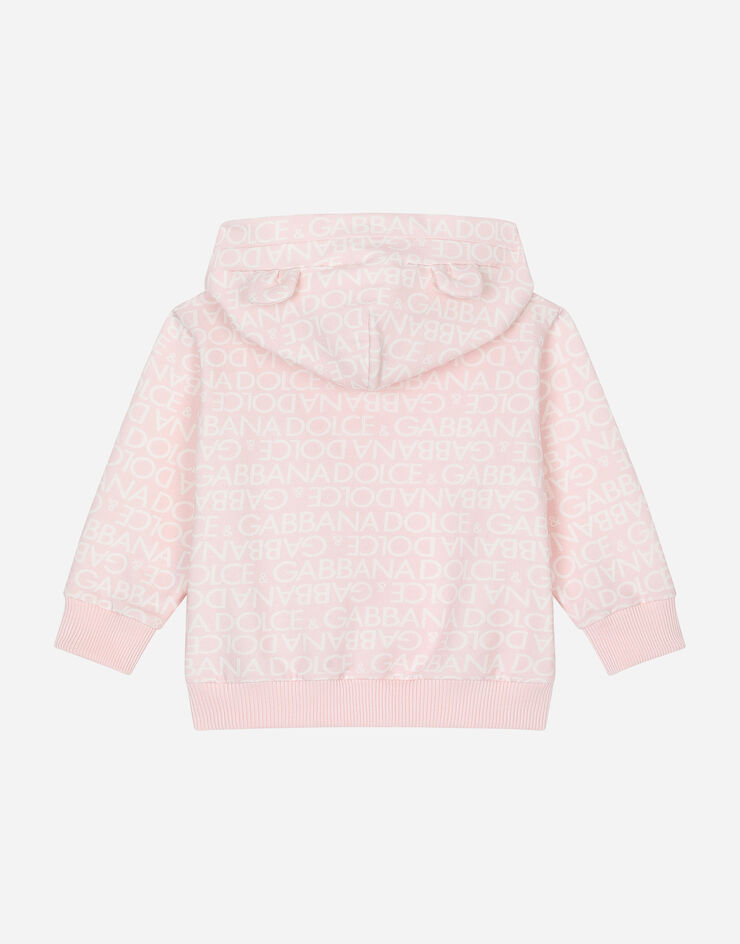 Dolce&Gabbana Jersey hoodie all-over logo print and patch Pink L1JWHMG7KR1