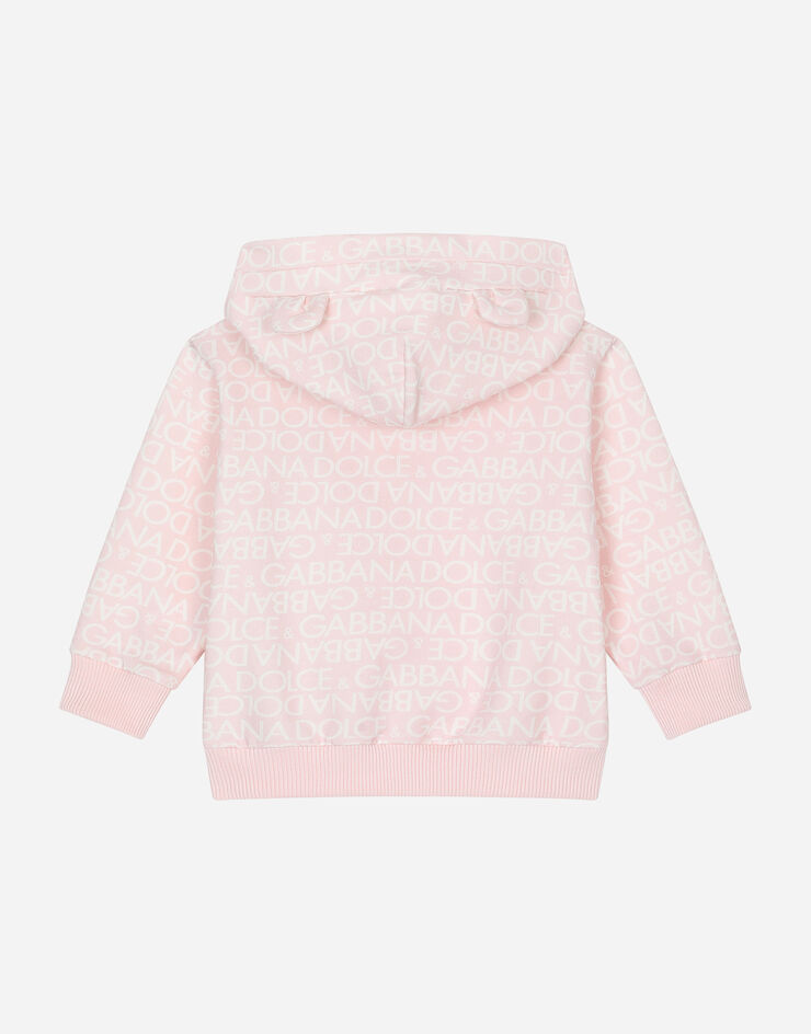 DolceGabbanaSpa Sudadera con capucha de punto con estampado Logomania y parche Rosa L1JWHMG7KR1