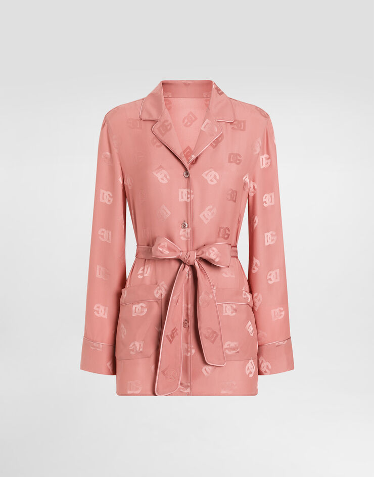 Dolce & Gabbana DG 徽标提花真丝长袖睡衣式衬衫 Pink F5I89TFJ1JO