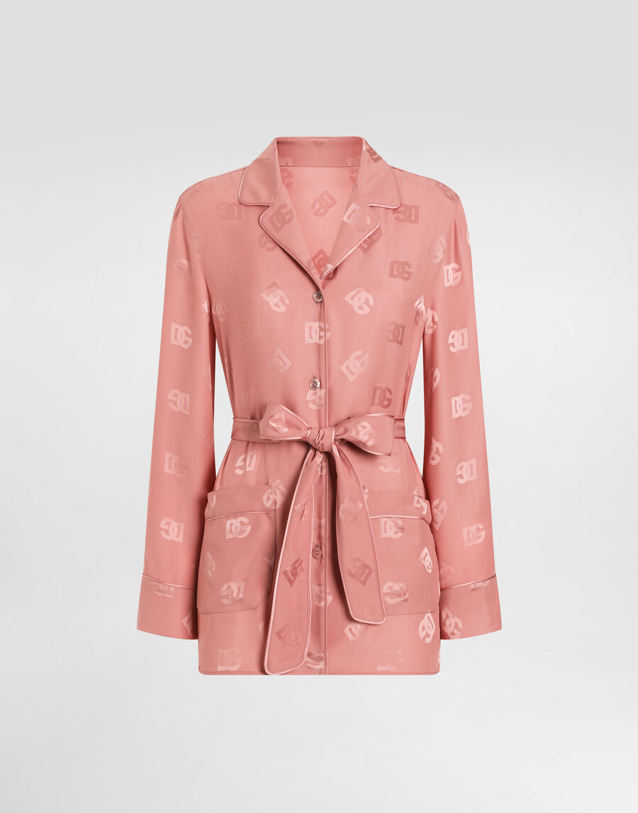 Long-sleeved silk jacquard pajama shirt with DG logo