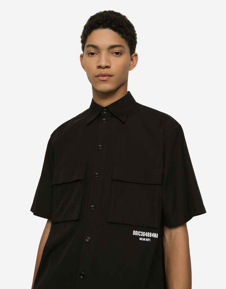 Dolce&Gabbana Cotton poplin shirt with logo print Black G5LG6TFU5EW