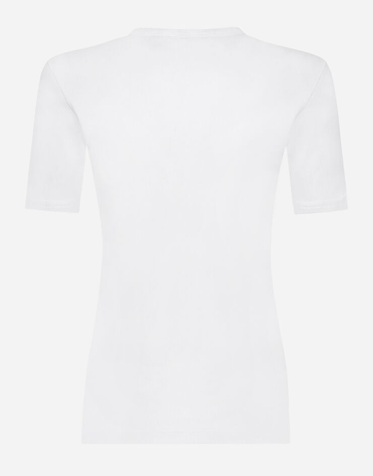 Dolce&Gabbana Fine-rib cotton granddad-neck T-shirt White G8QZ1TFU7AV