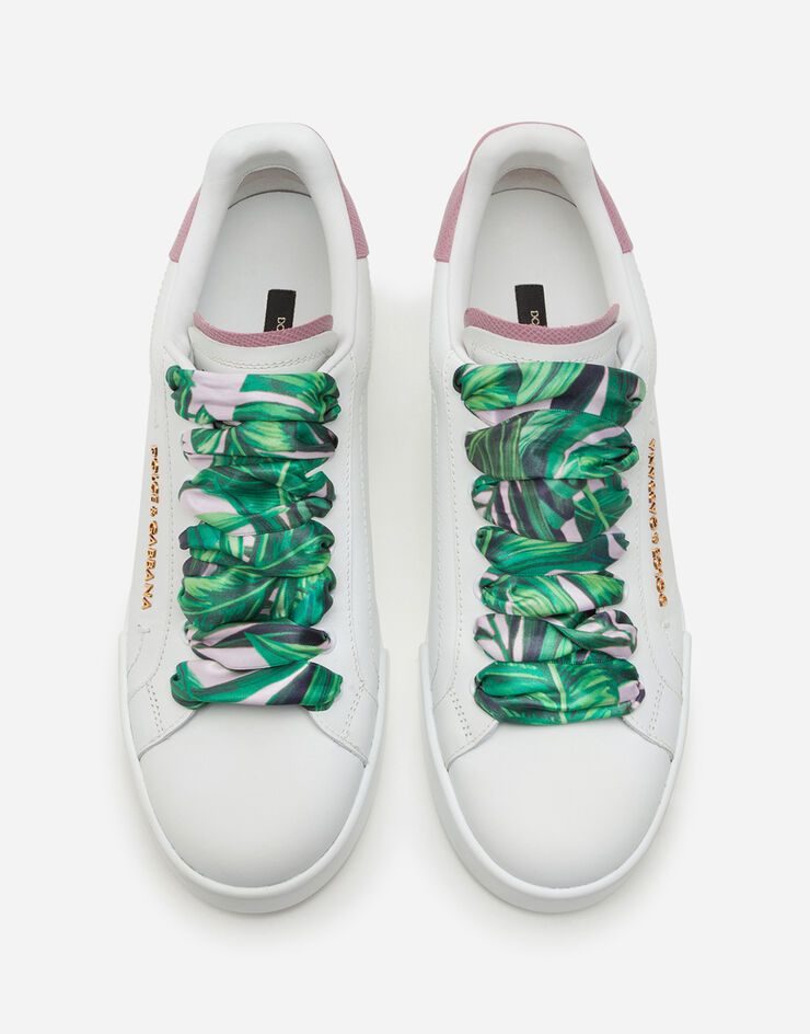 Dolce & Gabbana Portofino sneakers in nappa calfskin with lettering and printed silk laces WHITE/PINK CK1602AW017