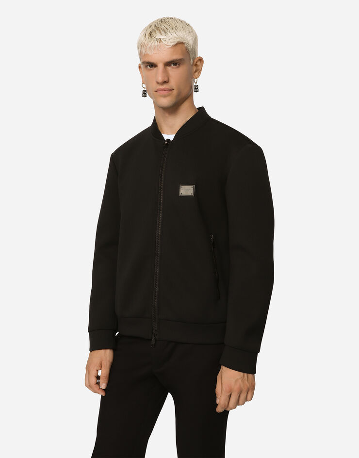 Dolce & Gabbana Blouson en piqué technique avec plaquette à logo Noir G9ABDTGF786