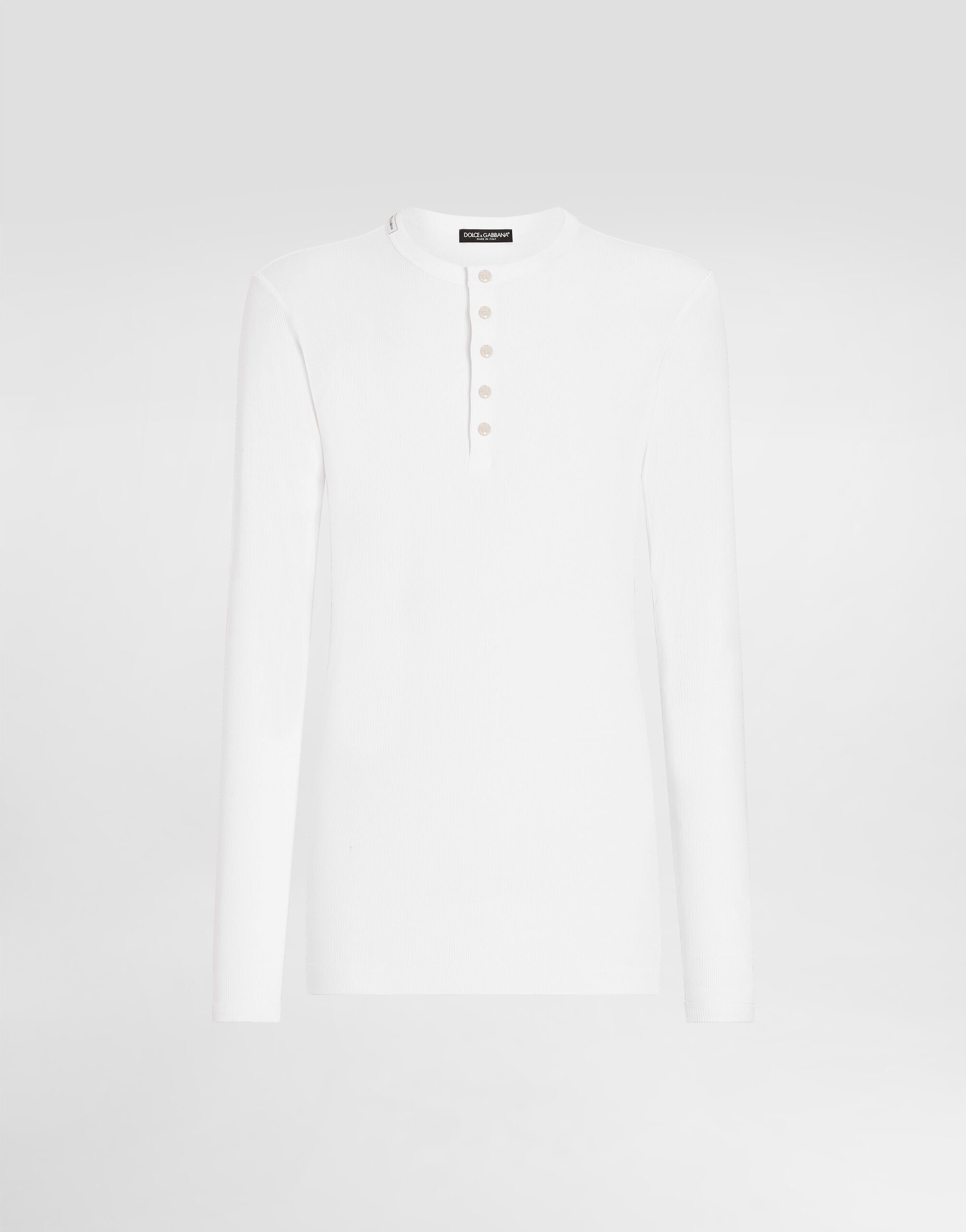 Ribbed cotton granddad-neck sweater in White for Men