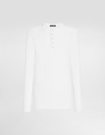 Dolce & Gabbana Serafino-Shirt aus gerippter Baumwolle Weiss G8LA8TFU7AV