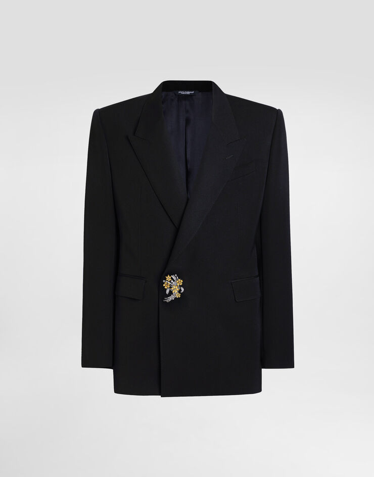 Dolce & Gabbana Zweireihige Jacke aus Wollgabardine Black G2VS9ZFU21E