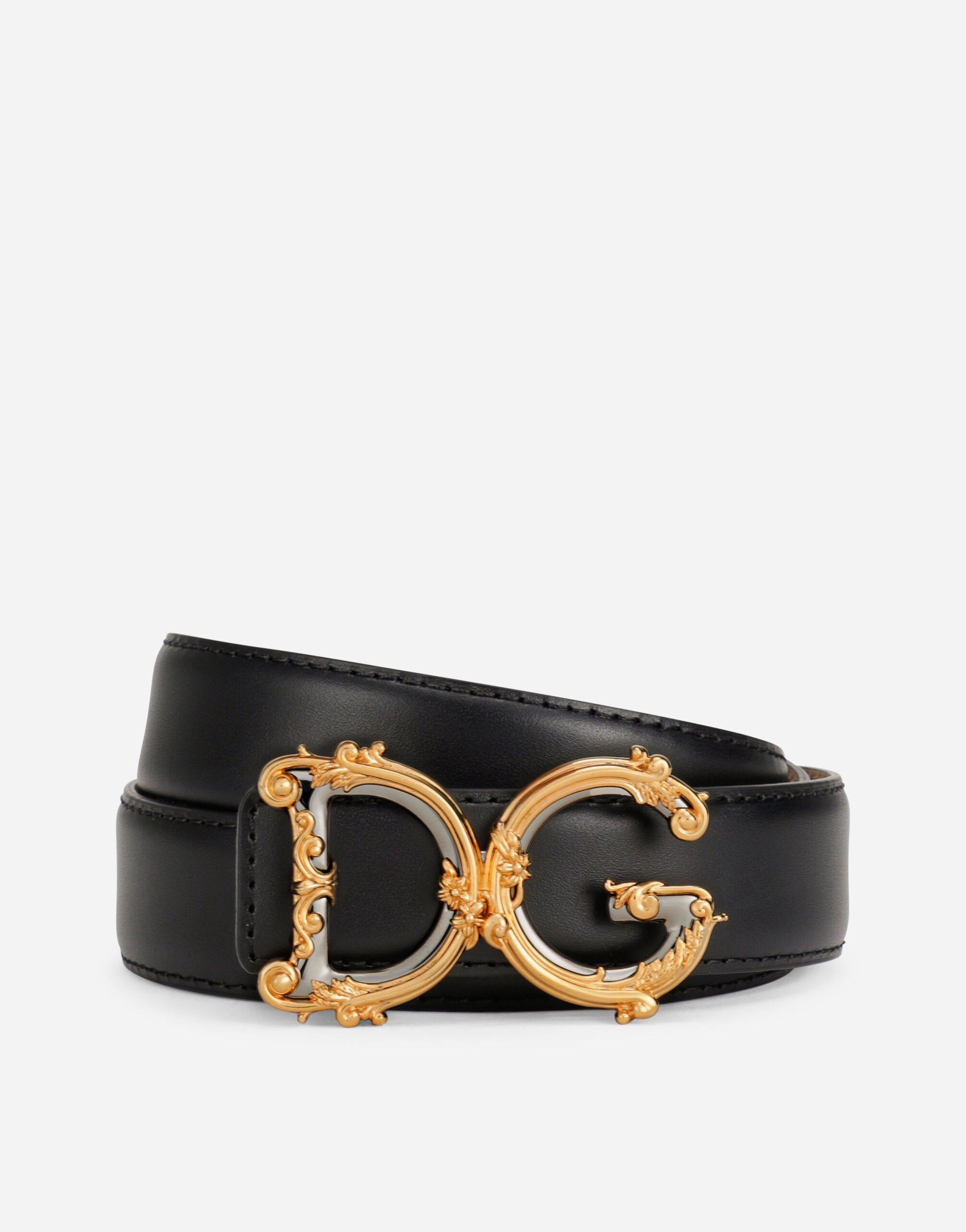 Dolce & Gabbana Calfskin belt with logo Black BI1261AW576