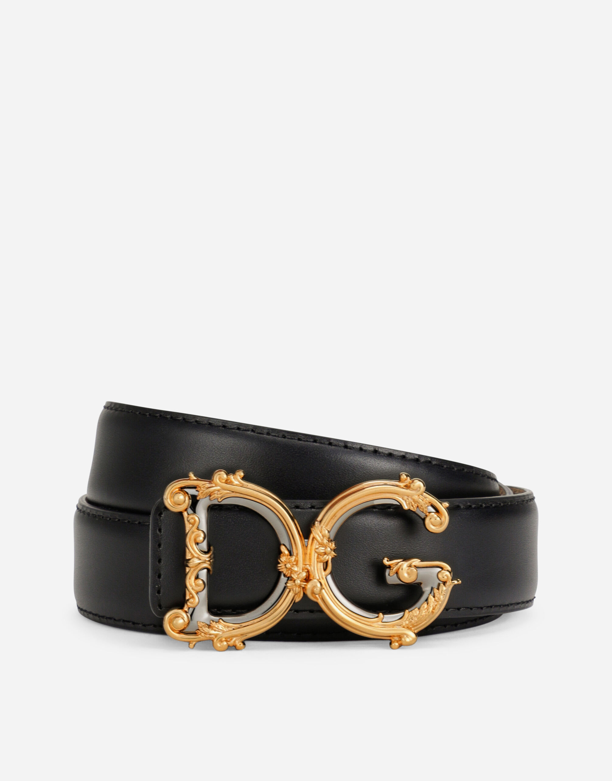 Dolce & Gabbana Calfskin belt with logo Black BE1446AW576