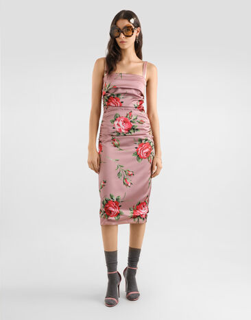 Dolce & Gabbana Rose bouquet-print satin dress Multicolor F6TYJTFSICD