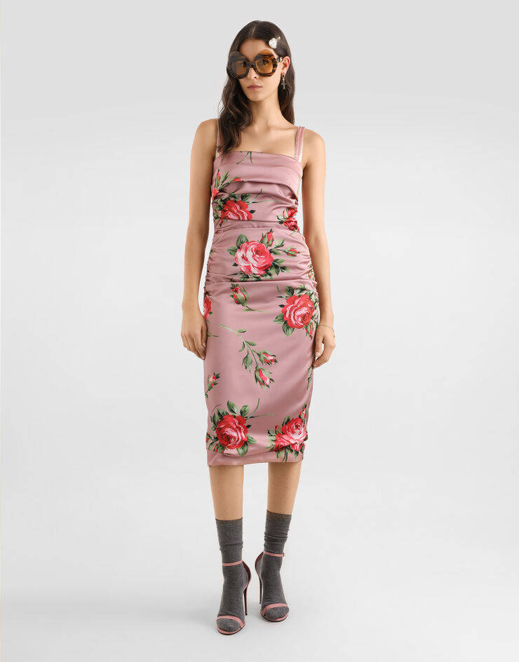 Dolce & Gabbana Rose bouquet-print satin dress Multicolor F6TYJTFSICD