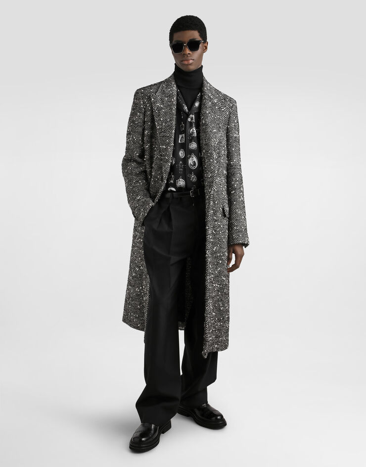 Dolce & Gabbana Double-breasted herringbone wool blend coat Multicolor G052WTFCMC6