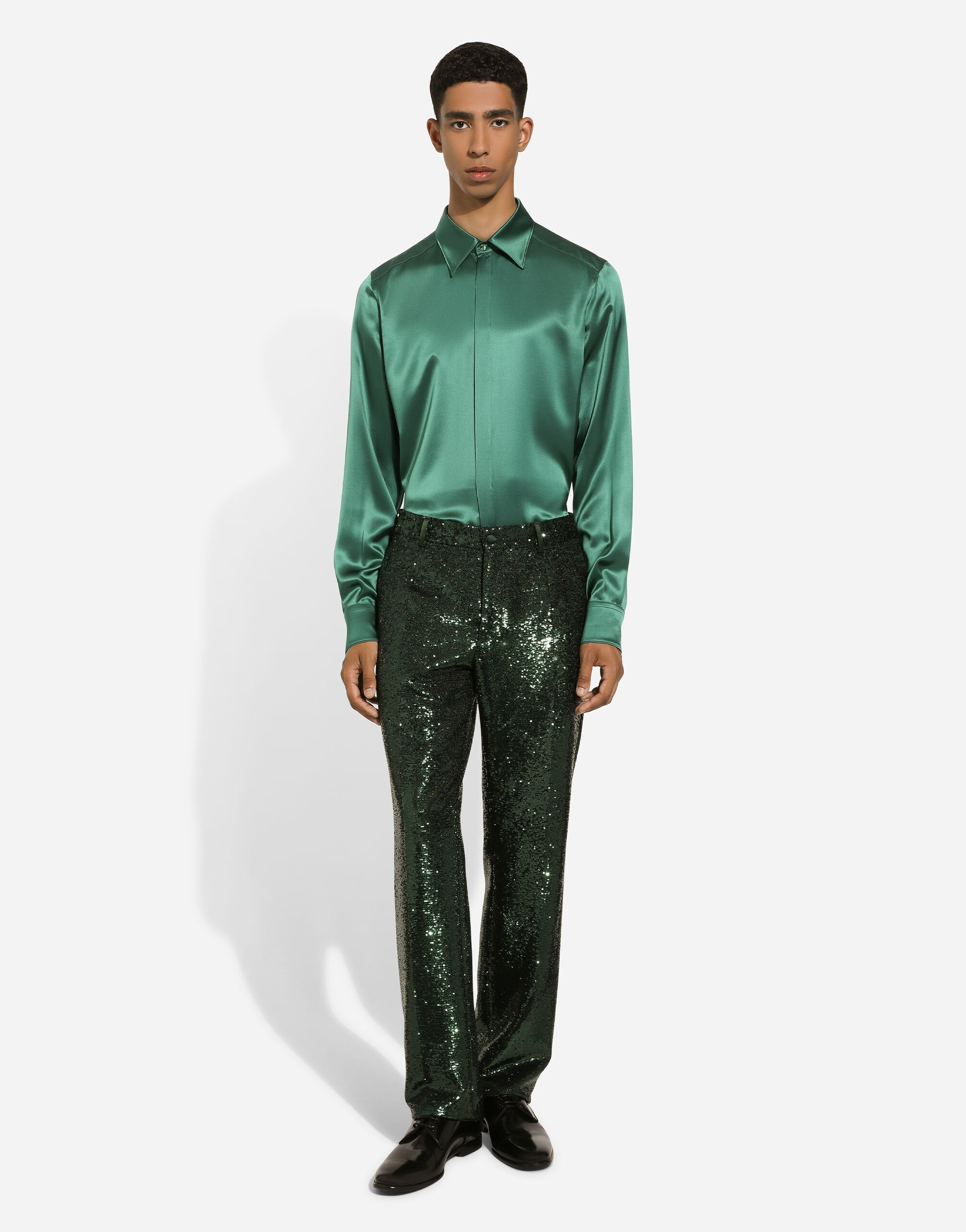 Camicia fit Martini in raso di seta in Verde da Uomo Dolce Gabbana