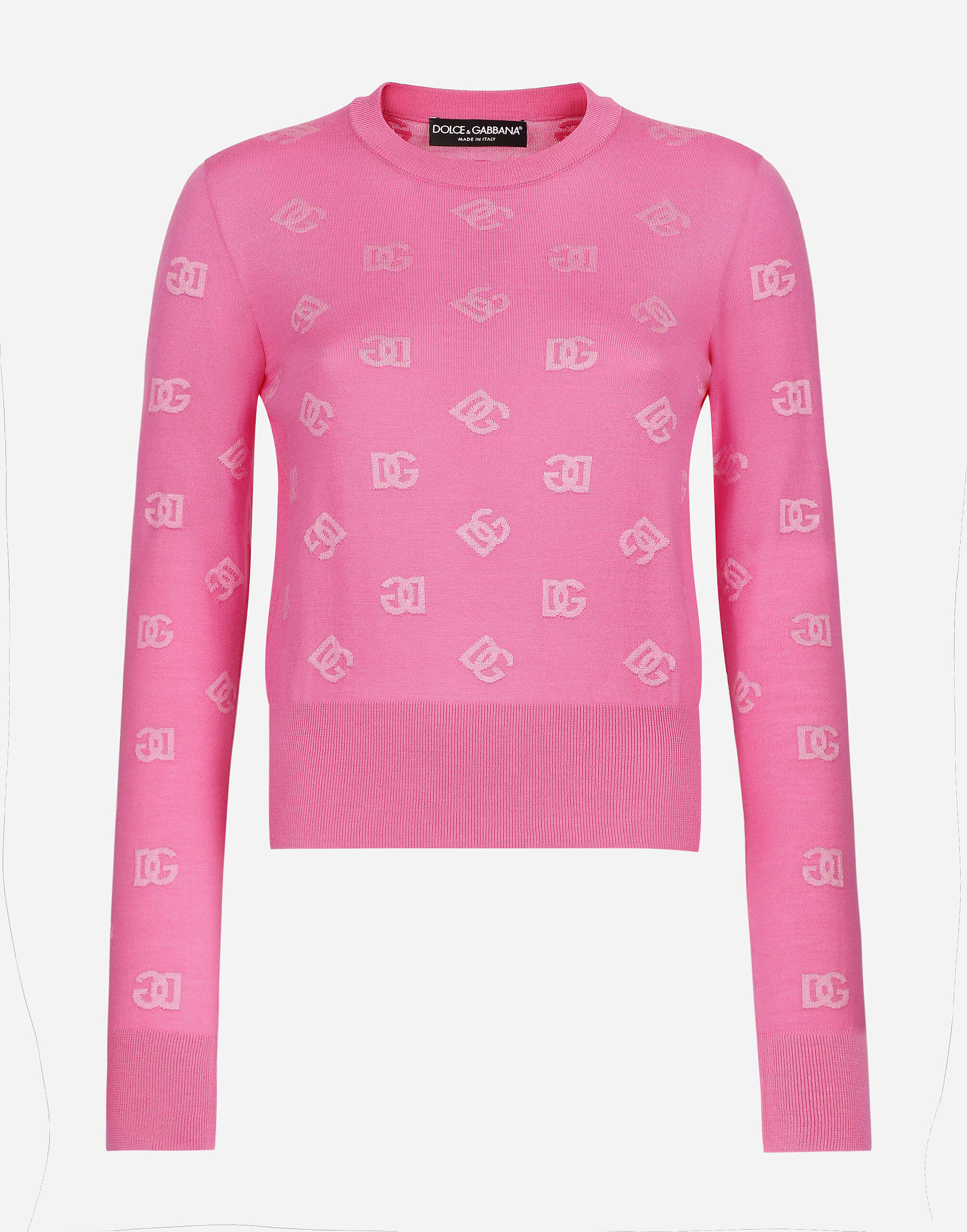 Dolce & Gabbana Pull en laine et soie jacquard avec logo DG assorti Rose FXV07ZJBSHX