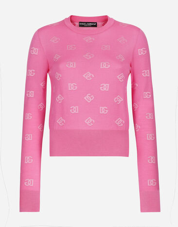 Dolce & Gabbana 톤온톤 DG 로고 울 실크 혼방 자카드 스웨터 핑크 FXV07ZJBSHX