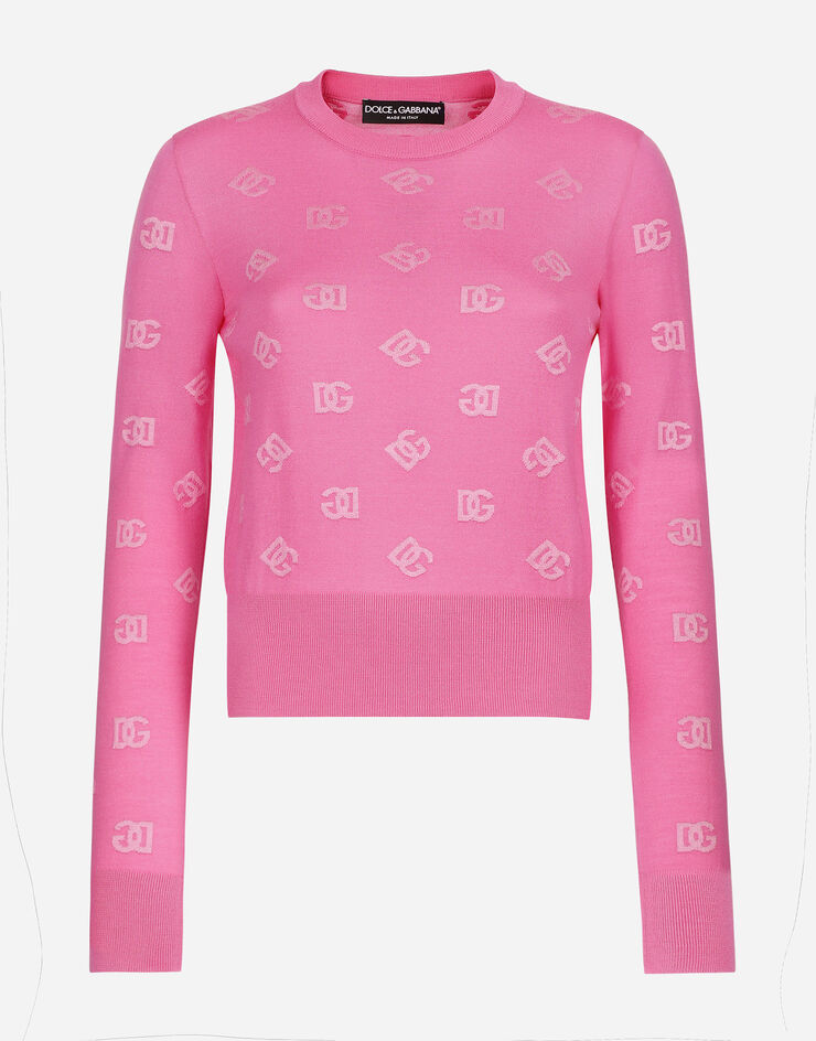 Dolce & Gabbana Jacquardpullover aus Wolle und Seide mit farblich abgestimmtem DG-Logo Fuchsia FXJ34TJEMO9