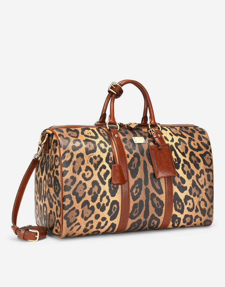 Dolce & Gabbana Medium travel bag in leopard-print Crespo with branded plate Multicolor BB6833AW384