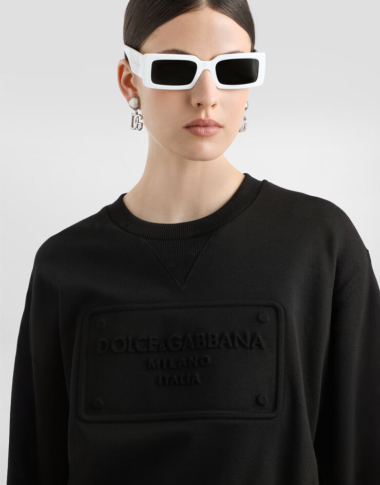 Dolce & Gabbana Sudadera de punto con logotipo en relieve Negro F9L05ZG7EJ2
