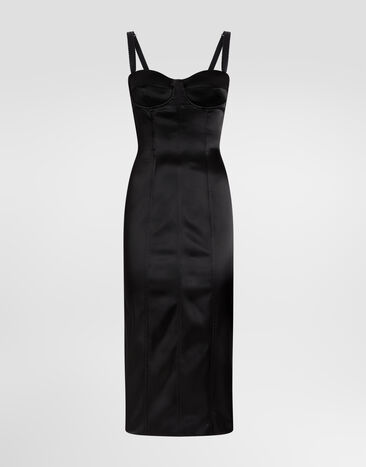 Dolce & Gabbana Satin calf-length corset dress with bra detail Black F6DIHTFURAD
