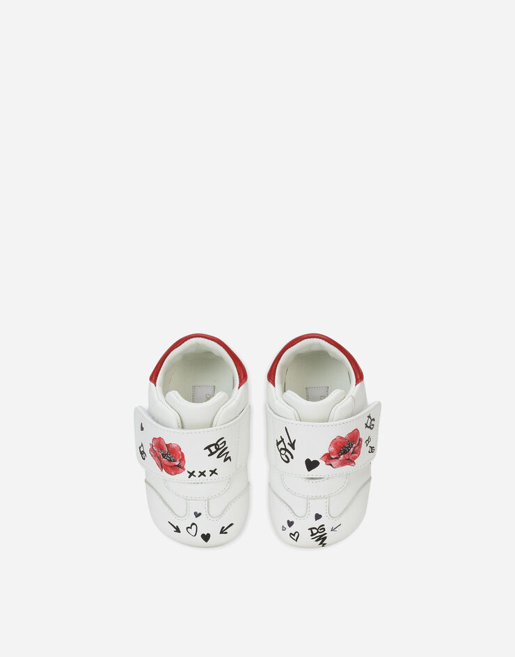 Dolce & Gabbana Nappa leather newborn sneakers with poppy print Multicolor DK0109AB535