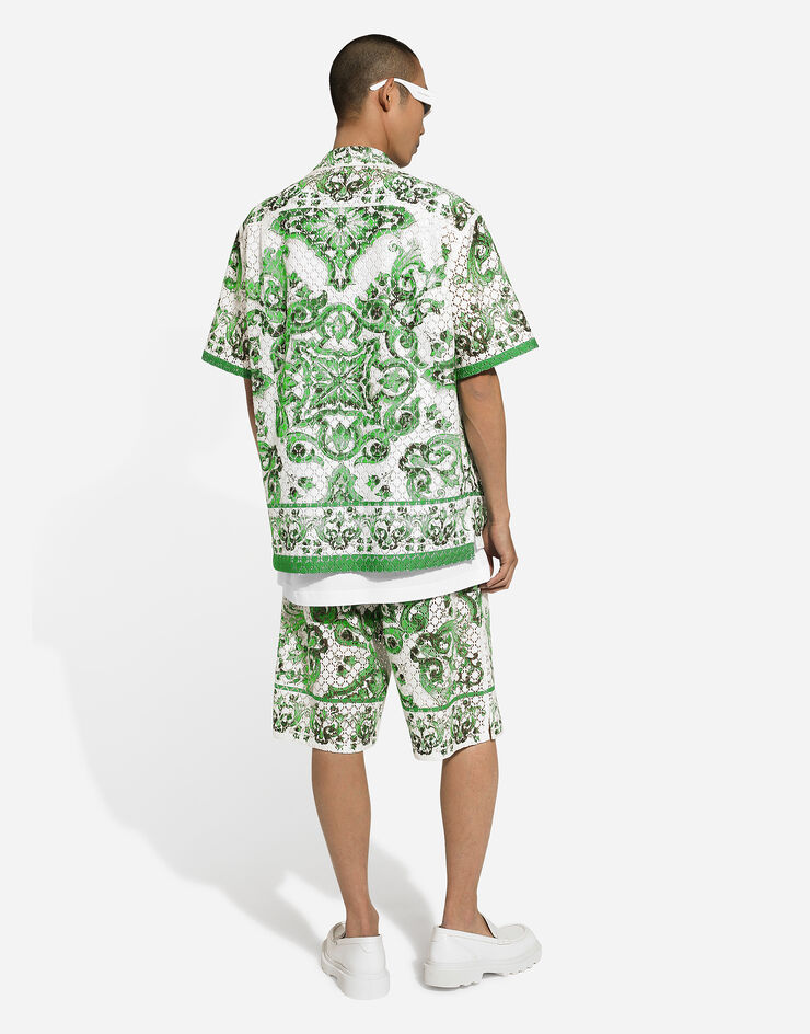 Dolce & Gabbana 马约利卡印花钩编蕾丝慢跑百慕大短裤 版画 GV37ATFIM4P