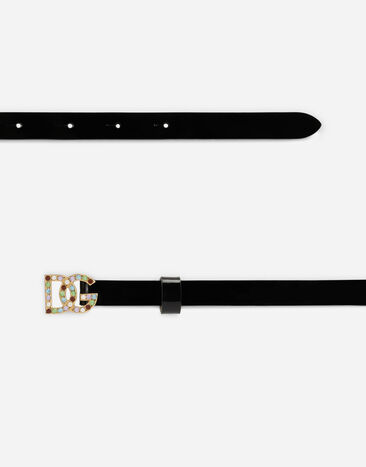 Dolce & Gabbana Patent leather belt with multi-colored crystals Black EE0063A1471