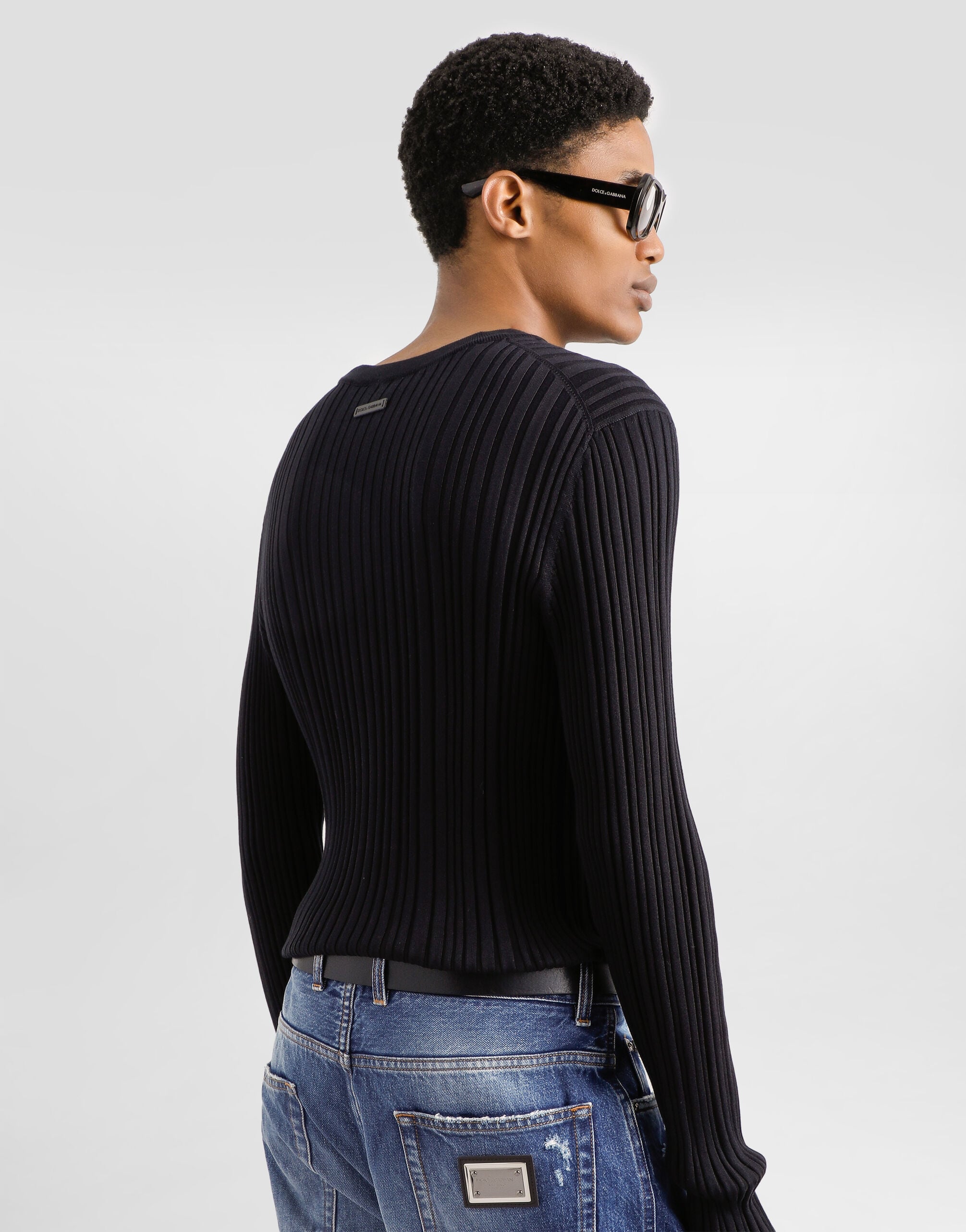 Blackのメンズ Silk and Cotton pullover | Dolce&Gabbana®