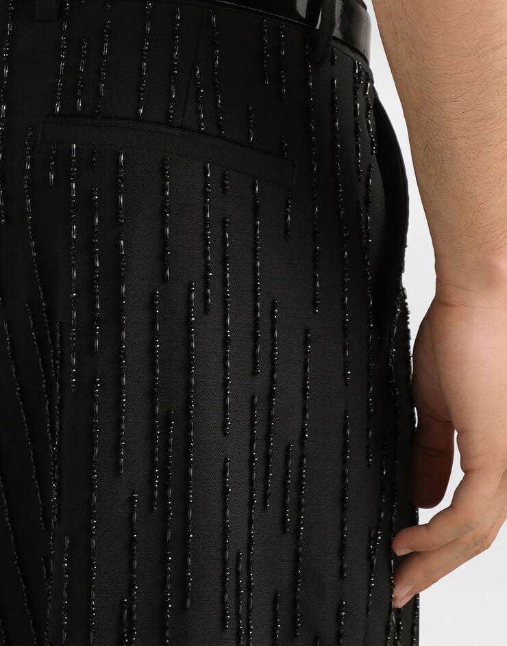 Dolce & Gabbana Virgin wool trousers with embroidery Multicolor GP1R2ZGK102